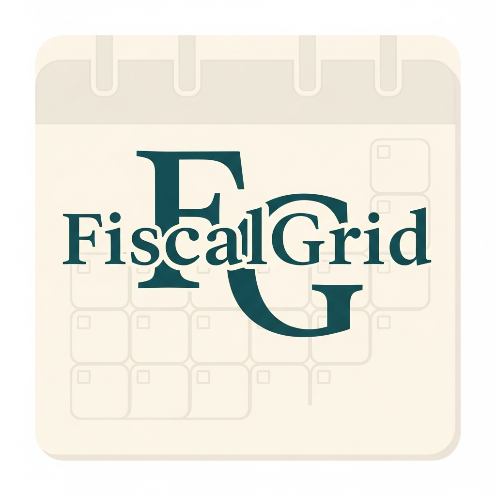 A printed fiscal year planner with monthly and quarterly templates laid out on a desk.